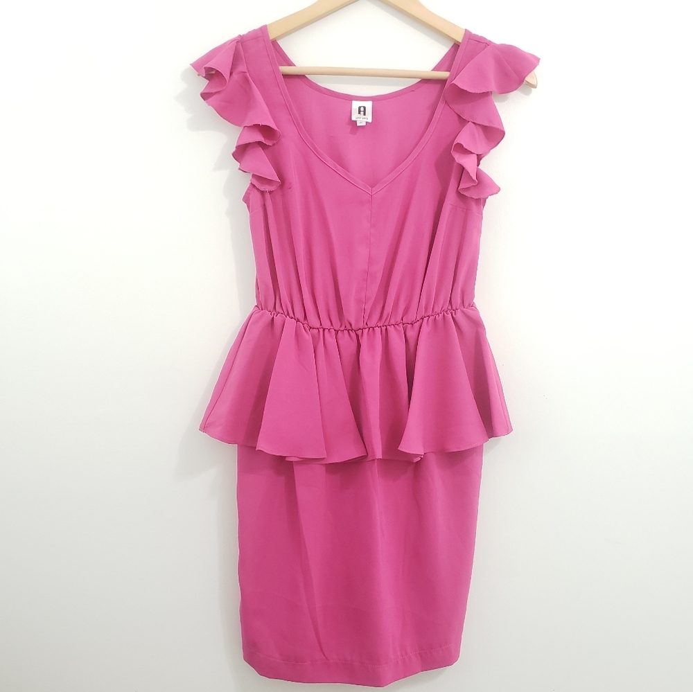 A New York Pink Ruffle Peplum Dress Size Small